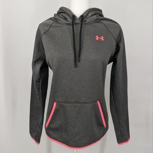 Under Armour Grey and Hot Neon Pink Drawstring Hoodie Size Medium